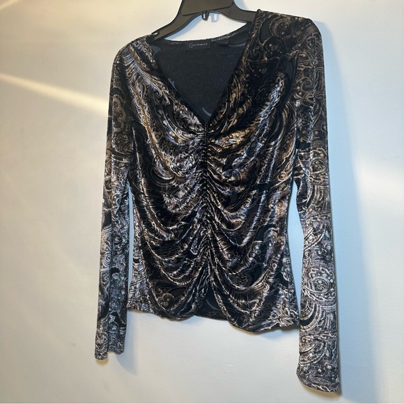 Context Black Gray Paisley Dark Romantic Velvet Burnout Whimsigoth Blouse Size M - Picture 6 of 16